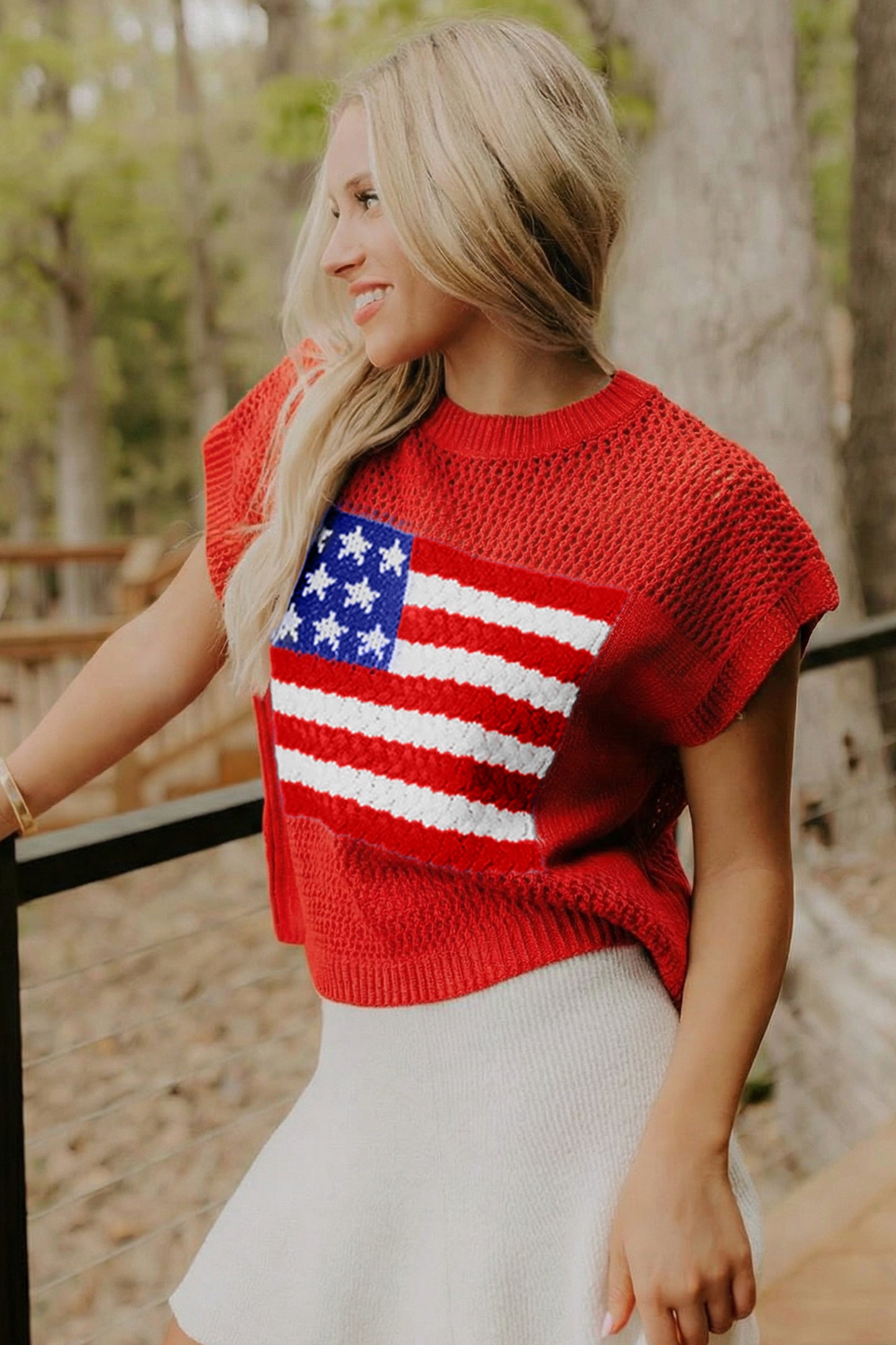 Parker & Jo™ Red Flag Short Sleeve Sweater Top