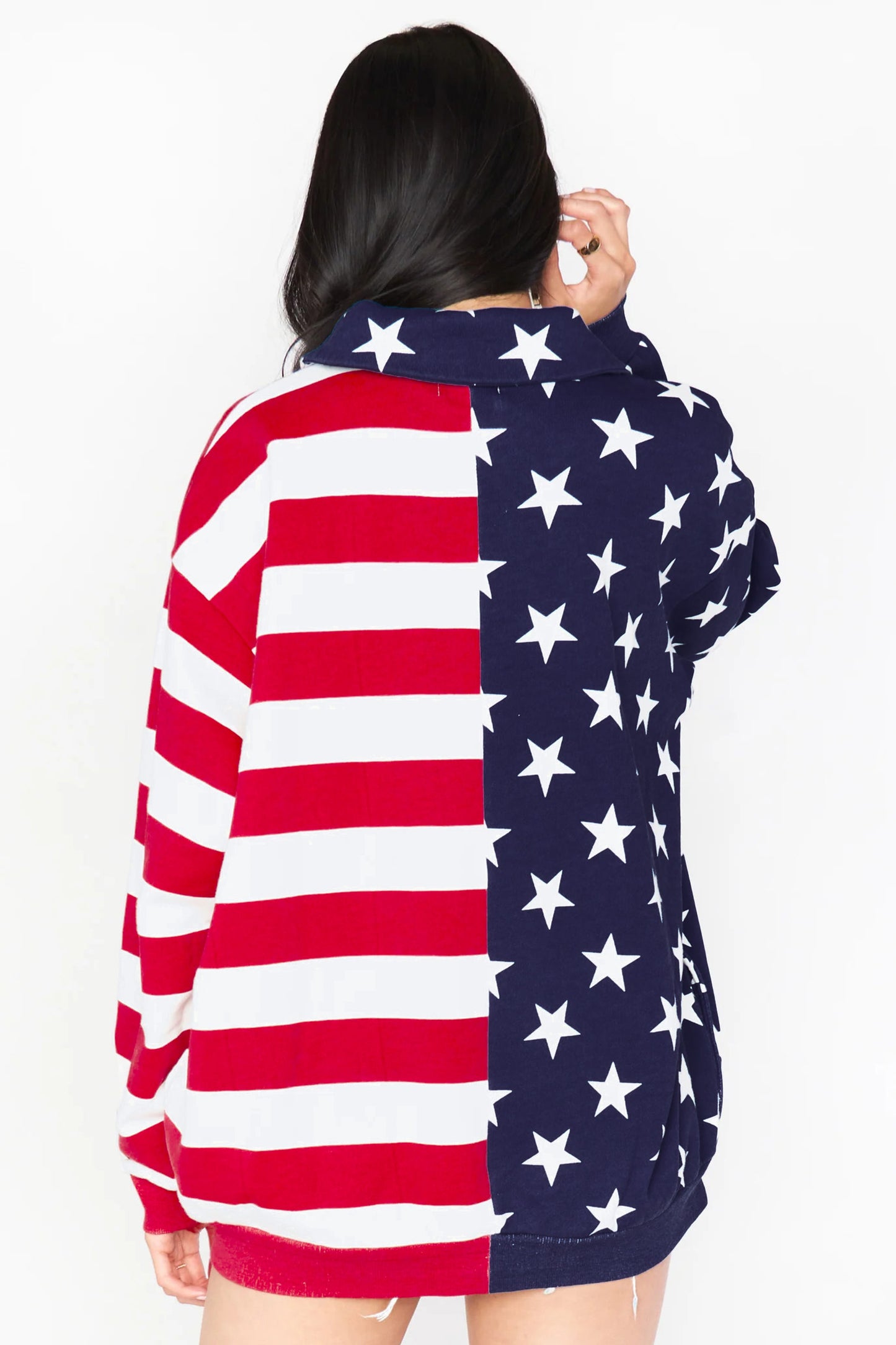 Parker & Jo™  American Flag Zipped Collar Oversized Sweatshirt