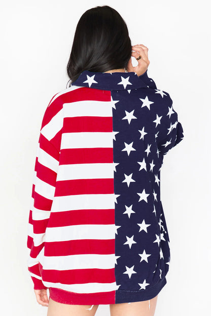 Parker & Jo™  American Flag Zipped Collar Oversized Sweatshirt