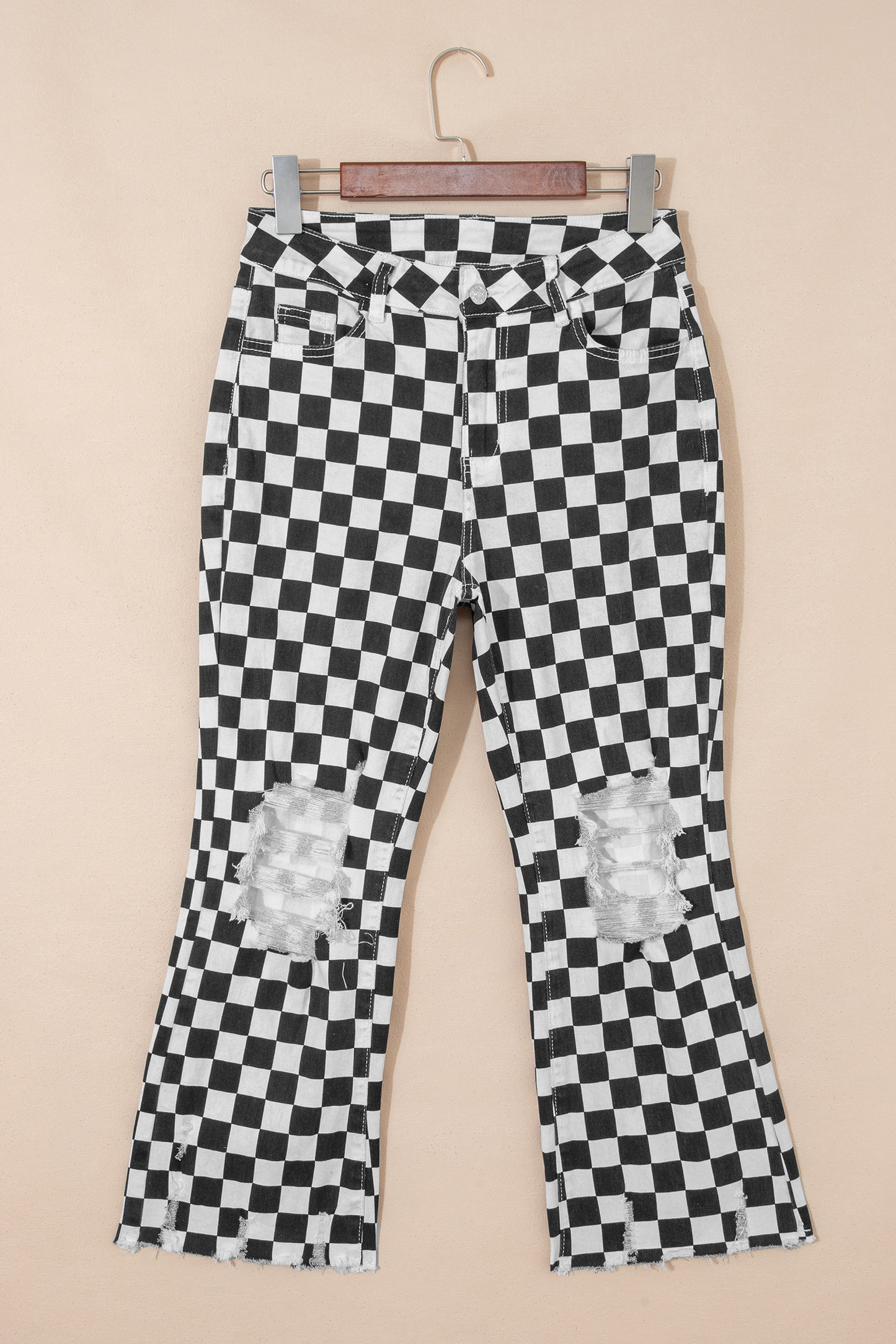 Parker & Jo™ Black Checkerboard Distressed Cropped Jeans