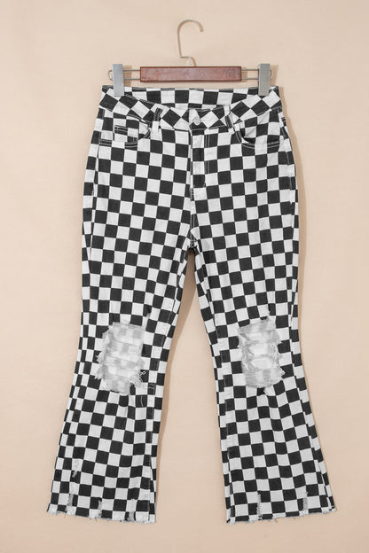 Parker & Jo™ Black Checkerboard Distressed Cropped Jeans