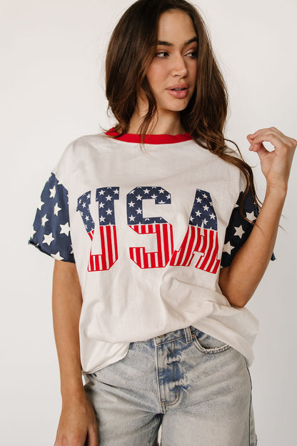 Parker & Jo™ USA American Flag Patchwork Casual Tee