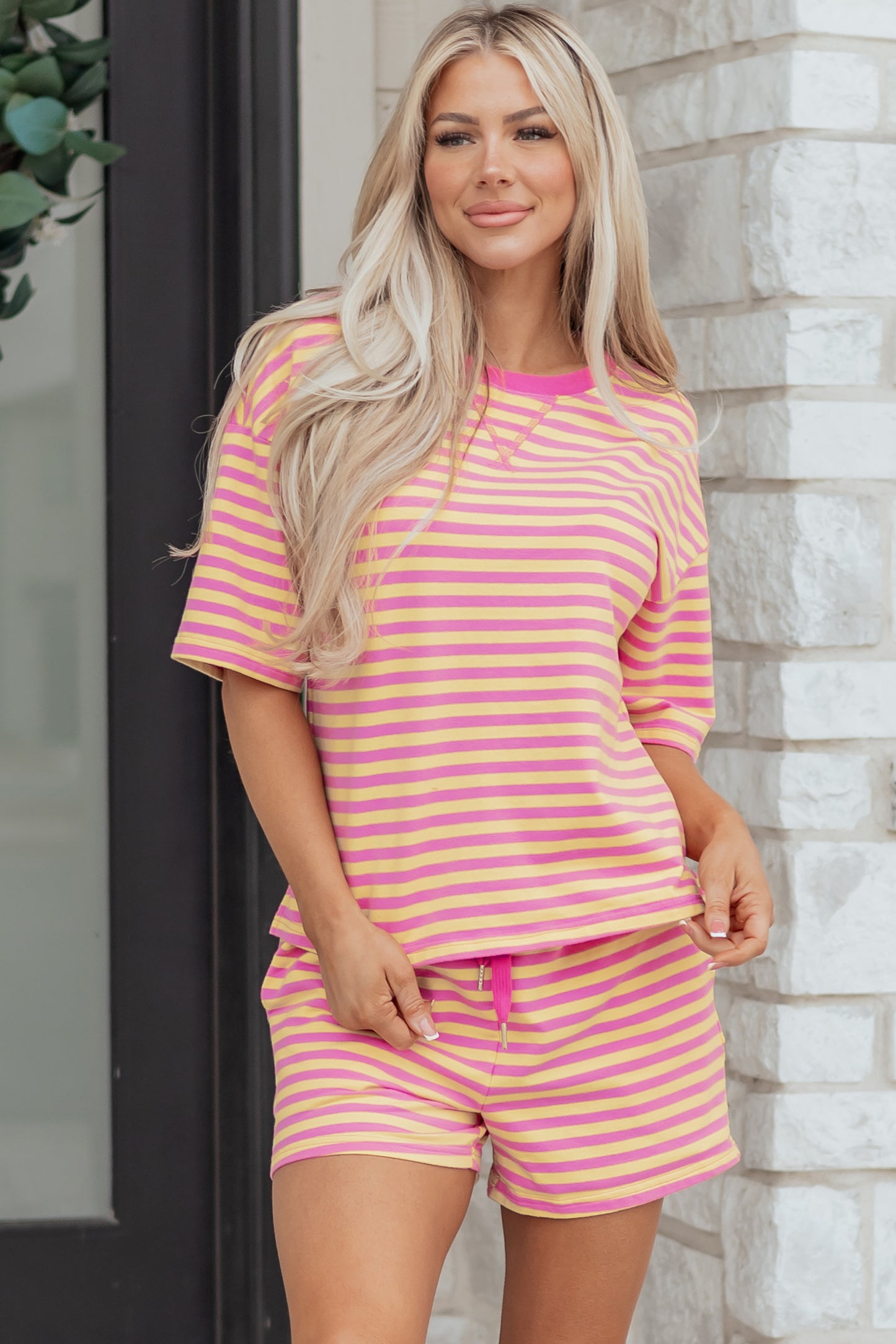 Parker & Jo™ Pink and Orange Striped Terry Short Set