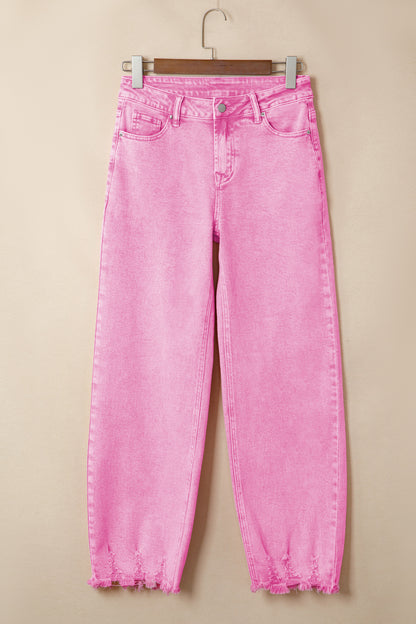 Parker & Jo™  Pink Acid Wash High Waisted Raw Hem Jeans