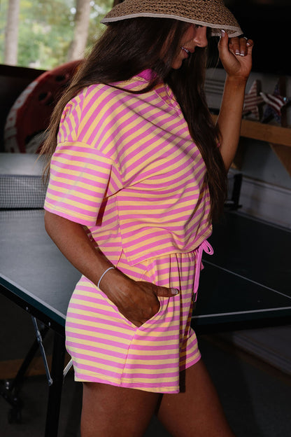 Parker & Jo™ Pink and Orange Striped Terry Short Set