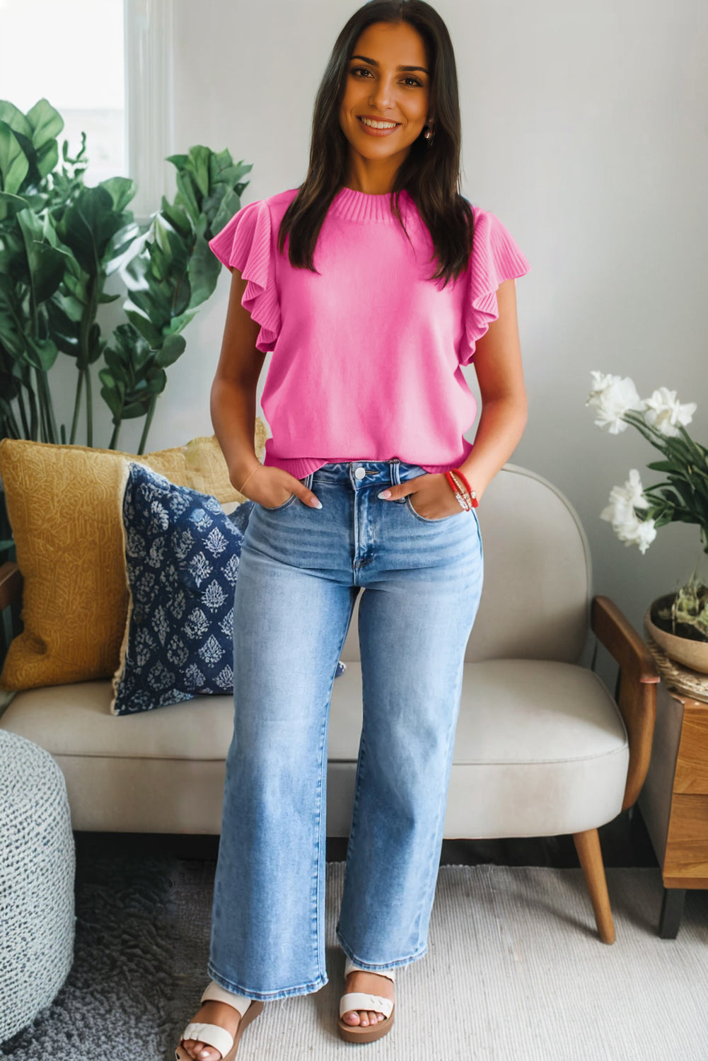 Parker & Jo™ Pink Ruffle Short Sleeve Sweater