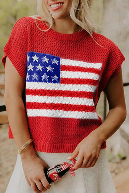 Parker & Jo™ Red Flag Short Sleeve Sweater Top