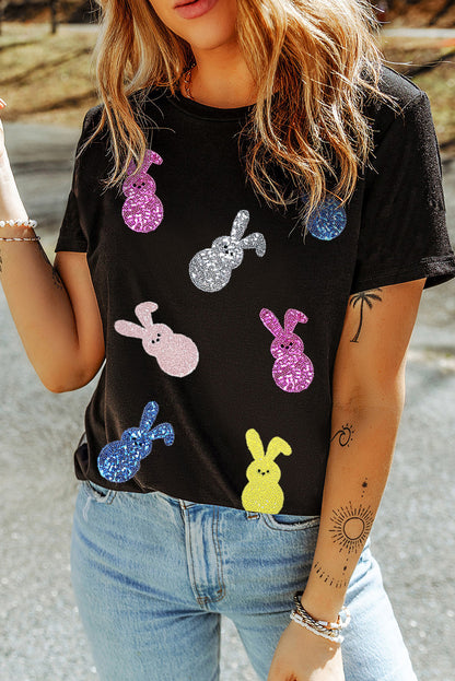 Parker & Jo™ Black Sequin Easter Bunny Tee