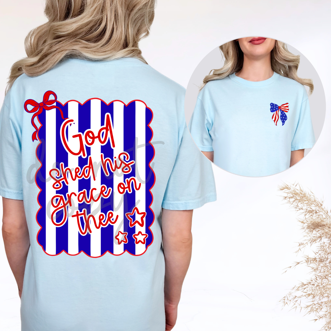 Parker & Jo™ Original Design | God Shed His Grace on Thee Coquette Bow American Flag Graphic Tee