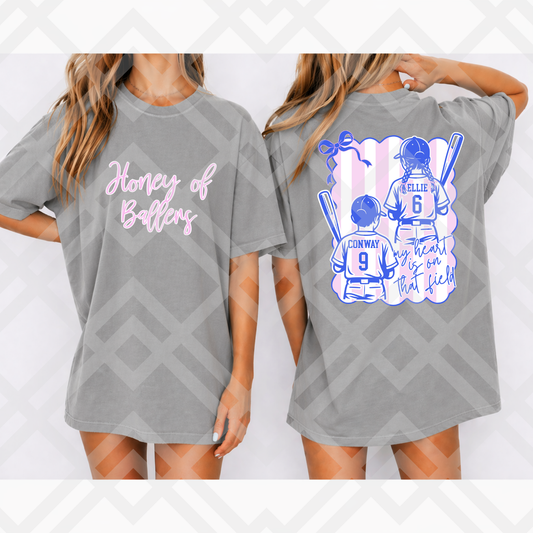 Parker & Jo™ Original Design | Custom personalized Coquette Bow Baseball/Softball Graphic Tee Shirt