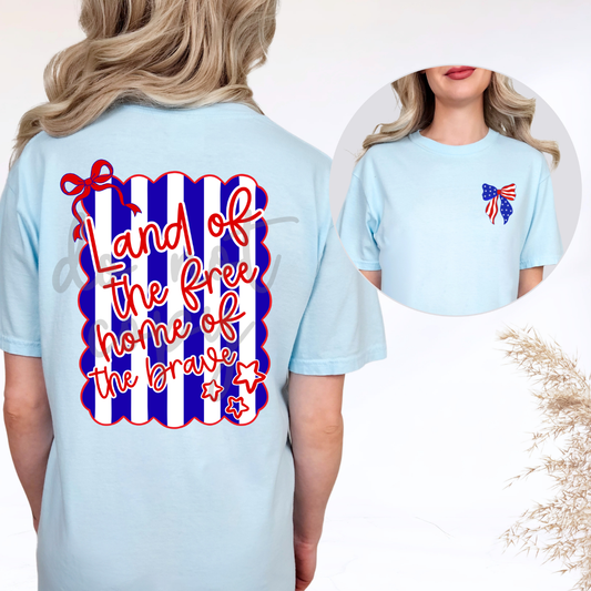 Parker & Jo™ Original Design | Land of the Free, Home of the Brave Coquette Bow American Flag Graphic Tee